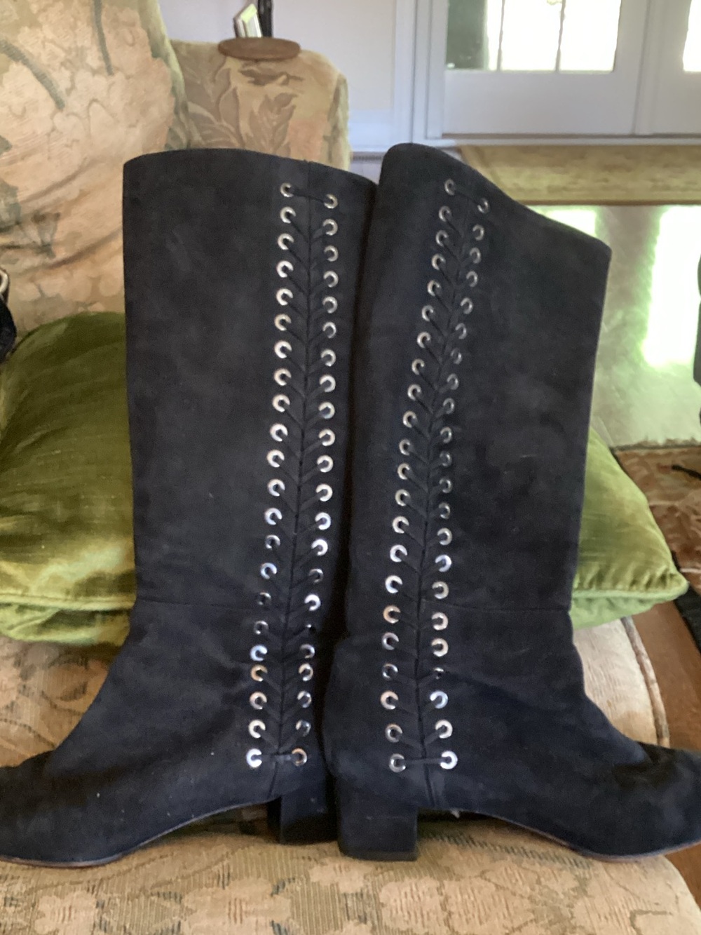 Aquatalia Black Suede Lace-Up Knee Boots